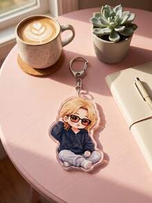 1Pc/6Pcs K-Pop Theme Acrylic Keychains, Featuring Chibi Member Casual & Stage Outfit Designs With Glasses And Jacket Styles, Fashionable Bag Charms, Suitable For Back To School, Gift For K-Pop Fans, Exquisite Collection, All-Season Use. - Multicolor - View 8