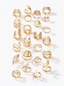 Vandermere 24pcs/Set Gold Color Geometric Hollowed Out Stainless Steel Flower Pattern - Yellow Gold - View 5