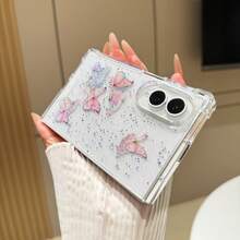 Cute Pink Butterfly Pattern Glitter Transparent Phone Case, Compatible With Samsung Galaxy Z Fold8 Wide Fold8 Back Cover - Pink - View 5