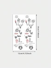 1pc Temporary Tattoo Sticker, Retro Mixed Cactus Bull Skull Zodiac Tiger Cartoon Pattern, Realistic Fake Tattoo Design, Suitable For Daily Wear, Bachelorette Party Favors, Music Festivals, Cosplay, Graduation Gifts, Lasts 3‑5 Days - Multicolor - View 2