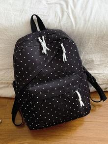 1 Large Capacity Nylon Student Backpack; Minimalist Polka Dot Print College Student Backpack; Nylon Backpack For Teen Girls - Black - View 8