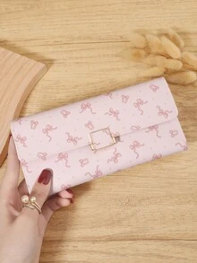 New Women's Long Button Wallet, Three Fold Multi Slot Simple Multi Slot Multi-Functional Wallet, Suitable For Outdoor Travel And Returning To School - Pink - View 9