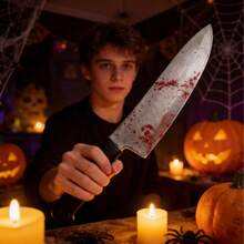 Halloween Prank Realistic Plastic Blood Knife, Bloody Sharp Knife Cosplay Prop Curved Blade Ghost Festival Toy, Halloween Costume, Prank Toy, Holiday Gift, Halloween Gift, Party - Multicolor - View 2