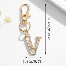 1個時尚歐美簡約風華麗迷你26英文字母造型鑰匙圈吊飾配件，適合女性車鑰匙、包包裝飾、禮物 - 金色 - 查看 29