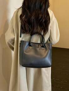 Elegant High-End Textured Tote Bag, 2026 Autumn/Winter New Arrival, Minimalist Personalized Design, Versatile Shoulder Bag - Black - View 9