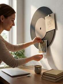 Vinyl Record Shaped Felt Photo Board, Vinyl Record Felt Board, Felt Message Board, Suitable For Home, Office And Classroom. Perfect For Organizing Notes, Scheduling And Rustic Decor. Wall Decoration And Storage - Multicolor - View 3
