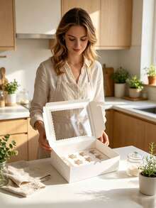8/4/3pcs/1PC Paper Candy & Cookie Box With Window, 12-Cup Muffin Box, Large Candy & Cookie Box, Suitable For Birthday, Wedding, Valentine's Day Gift Packaging - White - View 4