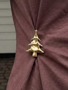 1pc Stainless Steel 18K Gold Christmas Tree Brooch - Gold - View 3