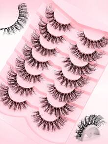 7 Pairs Cartoon Style False Eyelashes, Reusable, Transparent Stem, Faux Mink Fur, Natural Fluffy Criss-Cross Tail, Thin Dense Lengthening False Eyelashes - Black - View 6