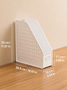 1pc White Multi-Grid Desktop File Organizer, Minimalist Modern Style Plastic Material, Slanted Opening Design, With Pegboard Side Hanging Basket, Multi-Functional Book File Stationery Storage Rack, Suitable For Study Office Daily Use, All Season - Multicolor - View 13