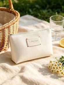 Lancôme Lancome Off‑White Faux Leather Cosmetic Pouch, Zipper Makeup Bag With Stitched Brand Label, Portable And Durable For Travel, Suitable For Personal Use And Gift Giving, LANCOME‑GIFT‑15 - White - View 2