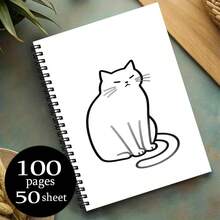 1pc A5 Spiral Notebook With Lazy Cat Line Drawing Pattern, Minimalist Ins Style Student Writing Notebook, School Supplies, Office Note-Taking Essential, Back To School Must-Have - A - View 3