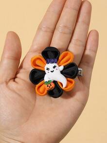 2pcs Halloween Ghost Pumpkin Hair Clips Grosgrain Ribbon Flower Decor Alligator Clips Cute Party Daily Hair Barrettes Kids Hair Accessories - Multicolor - View 6