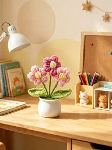 1pc Artificial Crochet Flower, Small Cute Durable, Dopamine Color, Desktop Decor, Baby Room Decoration, Holiday Gift, Daily Gift, Baby Baptism Decoration - Multicolor - View 2