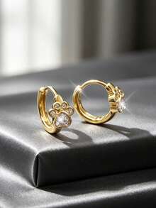 1 Pair Exquisite Fashion Copper Zirconia Geometric Round Cat Paw Hoop Earrings, Cute Fashion Women's Earrings, Dating Gift - Round - View 7