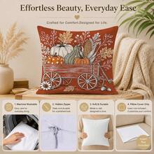 4pcs Vintage Autumn Pumpkin Pattern Cushion Covers, Single-Sided Printed Skin-Friendly Peach Skin Velvet Material, 45*45CM Pillow Covers Suitable For Room Decoration, Indoor Sofa Living Room Decoration Party Decoration, Decorative Cushion Covers Gift - Multicolor - View 4