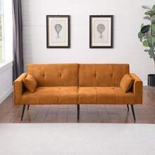 Best Choice Products Upholstered Futon Sofa Bed,Comfy Modular Foldable Sleeper Sofa 68″Fabric Couch Sleeper For Home,Dorm, Bonus Room, Compact Spaces. - Orange - View 3