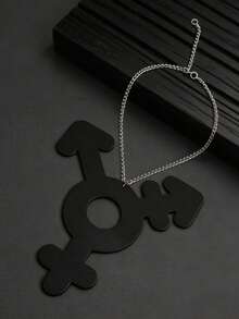 MARLIWOO 1pc Black Creative Gender Symbol Exaggerated Pendant Jewelry Personalized Punk Style Chain Necklace Double Layer Leather - Multicolor - View 3