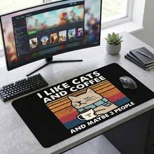 Cute Cat Drinking Coffee Pattern Large Extended Gaming Mouse Pad, Non-Slip Rubber Base, Smooth Glide Surface, Multi-Functional Desk Mat For Computer Office Home Study, Cozy Abstract Desktop Decor - A - View 1
