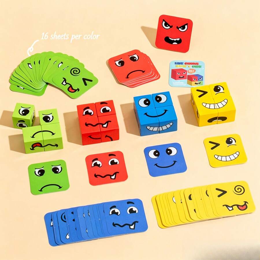 Face-Changing Expression Fun Cube Desktop Family Game, Early Education Intelligence Building Blocks, Up To 4 Players, Random Multiple Expressions, Facial Change Cube Blocks, Facial Expression Puzzle Game - Multicolor - View 1