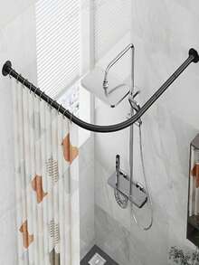 L-Shaped Bathroom Bathtub Corner Shower Curtain Rod Bracket, Drill-Free Installation, Suitable For Bathroom, Clothing Store, Private Space - A - View 1