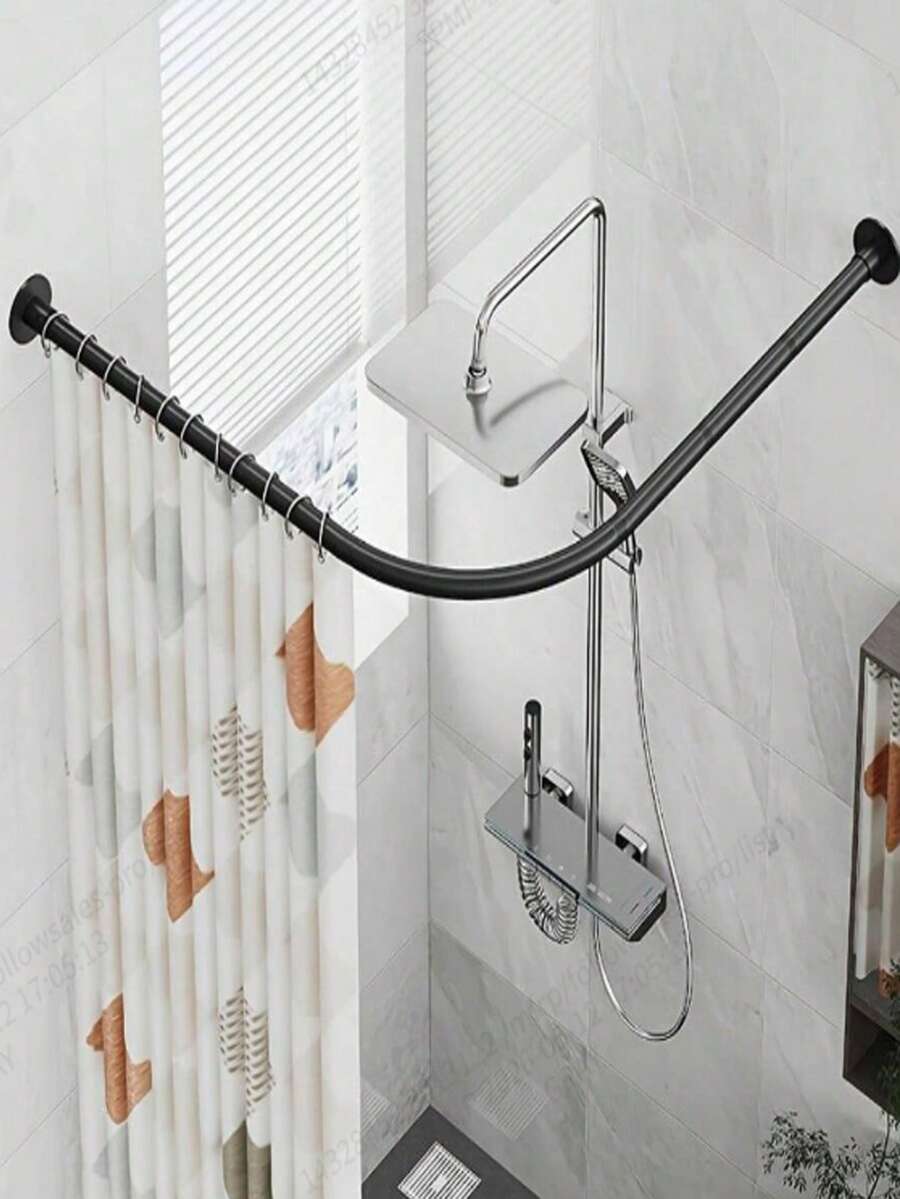 L-Shaped Bathroom Bathtub Corner Shower Curtain Rod Bracket, Drill-Free Installation, Suitable For Bathroom, Clothing Store, Private Space - A - View 1