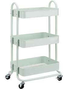 Mint Green  Basics 3 Tier Rolling Utility Cart Versatile Kitchen Storage Trolley With Smooth Rolling Wheels Sturdy Steel Frame For Home Office Organization - Mint Green - View 1