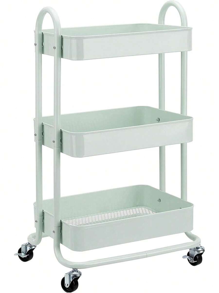 Mint Green  Basics 3 Tier Rolling Utility Cart Versatile Kitchen Storage Trolley With Smooth Rolling Wheels Sturdy Steel Frame For Home Office Organization - Mint Green - View 1