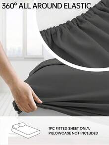 HONEYMOON 1pc Soft Comfortable Solid Color Fitted Sheet, Bed Cover Protector, Lightweight Breathable, 9.84 Inch/25cm Deep Pocket, Machine Washable, Fits All Bed Sizes, Suitable For Dorms And Guest Rooms (Pillowcase Not Included), Back To School Dorm Essentials, Bedding, Dark Gray - Dark Grey - View 2
