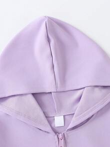 Sweet Girl Zipper Hooded Jacket, Cute Blue Rabbit Heart Applique Embroidery Soft Autumn/Winter Campus Coat - Mauve Purple - View 5