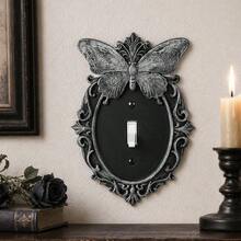 1PC 3D Printed Premium Plastic Gothic Butterfly Light Switch Plate, Dark Vintage Frame Decorative Switch Panel, Halloween Home Atmosphere Switch Sticker Suitable For Entryway, Study Room Decor - Black Silver - View 2
