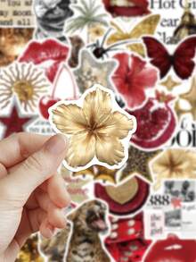 50pcs Gold & Red Stickers For Notebook, Planner, Phone Case, Tablet, Violin, Cabinet, Skateboard, Guitar Decoration, Christmas Gift - Gold Red - View 3