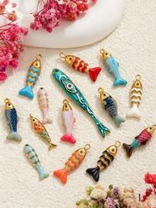 1 buah Liontin Ikan Enamel Gaya Laut Bohemian untuk Pembuatan Perhiasan, Liontin Ikan Warna-warni Stainless Steel untuk Perlengkapan Kalung dan Anting DIY - Liontin ikan - View 6