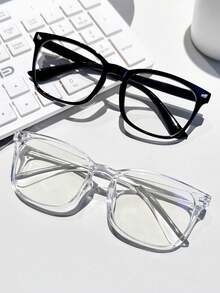 2pcs Men's Transparent Black Glasses, Decorated With Square Rivets, Suitable For Students' Daily Use, Transparent Glasses Accessories, Excellent Choice For Men's Eyewear Accessories - Multicolor - View 5