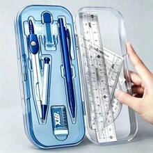8pcs/Set Minimalist Transparent Compass And Ruler Set, Precise Drawing Tools, Designed For Students, Suitable For Student Use, School Math And Geometry Homework, Back To School Essential - Sets - View 10