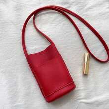 Women's Fashion Minimalist Personalized Litchi Phone Storage Bag Mini Soft Leather High-Quality Crossbody Shoulder Bag - Red - View 3