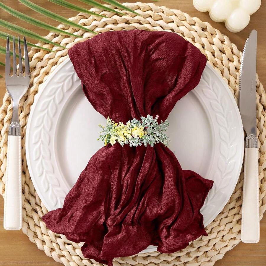 Bohemian Style Burgundy Gauze Napkins, Washable And Reusable, Large Capacity, Suitable For Autumn Dinner, Wedding Party, Home Decor, Thanksgiving, Baby Shower, Birthday Decoration