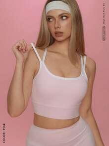 FWH Full Cup Sports Bra; Criss-Cross Back / Criss-Cross Straps / Criss-Cross Back Design; Removable Padding To Enhance Curves / Removable Padding For Bust Effect / Removable Cups; Spring/Summer Sexy / Full Cup Sports / Sexy Fashion; Sports Bra / Performance Bra; Women's Sexy Criss-Cross Back Sports Bra - Pink - View 1