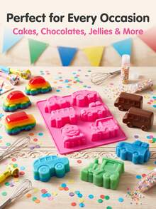 1 buah Cetakan Silikon Kereta Api Kecil 6 Rongga, Cocok untuk Dekorasi Kue, Jeli, Permen, Model Mobil, Kerajinan Frosting, dan Pembuatan Cokelat - MultiWarna - View 6