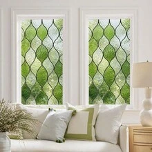 1/2pcs Stained Glass Privacy Window Film, Geometric Green Static Glass Cling, Non-Adhesive Control Frosted Decal For Bathroom Home Office Window Decor - Green Geometric - View 8