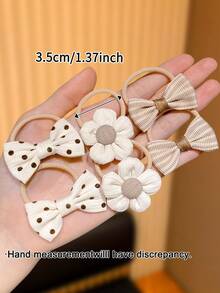 10pcs Multi-Color Autumn/Winter Retro Brown Plaid Pattern Bow Hair Ties For Girls, Gift For Girls, Children's Hair Accessories, Suitable For Daily Wear And Outings, Perfect For Ponytails, Cute And Playful - White - View 4