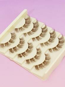 Ayrmilla 5 Pairs Brown Daily Charming Natural False Eyelashes,Long, Naturally Curled Cat-Eye False Lashes, Suitable For Ladies' Daily Commutes, Travels, Holiday Parties, And Everyday Makeup. Clustered Lashes And Personalized Lashes. - Brown - View 4