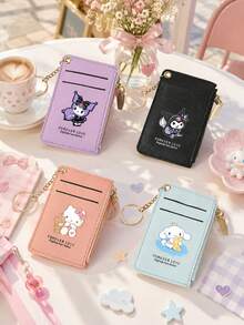 SANRIO 1Pc Card Holder With Keyring, Zipper Coin Pocket & ID Window, Cute Hello Kitty Kuromi Cinnamoroll Card Case For Women - Multicolor - View 2