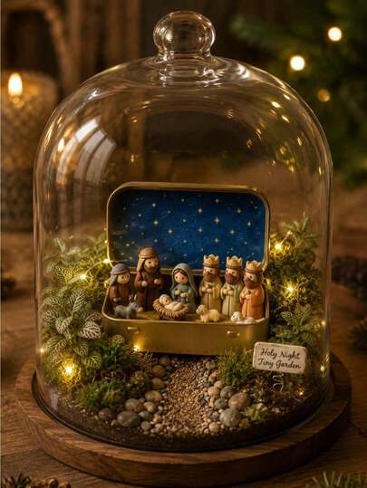 1 Set Escena del Nacimiento Navideño en Caja de Hojalata, Estatua de Jesús, Adecuado para la Sagrada Familia, Set de Estatuas de Escena del Nacimiento Miniatura Hechas a Mano, Decoración Navideña, Regalo para Amigos, Decoración Navideña Escena del Nacimiento y Estatua, Set de Estatuas de Escena del Nacimiento Miniatura de Resina, Regalo de Decoración Navideña para el Hogar Interior, Adecuado para Uso en Escritorio y Oficina