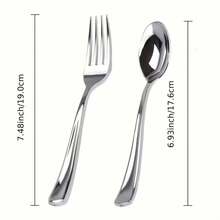 10/25/50pcs Silver High-Quality Tableware, Perfect For Dinner Parties And Events: Birthday, Carnival, Ramadan/Wedding, Holiday Tableware, Event Dining Utensils, Decorative Tableware Valentine's Day Decor, Easter Decor, Lightweight Tableware, Smooth Surface - Silver - View 11
