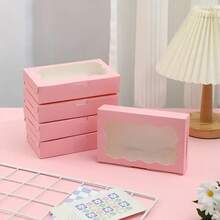 50/30/20/10/1pc Paper Cookie Box With Transparent Window - Square Packaging Box Suitable For Macarons And Donuts, Perfect For Parties, Birthdays And Holiday Gatherings - Durable Food Container, Can Hold Candy, Chocolate, Pastries, Party Favors, Holiday Packaging And Decorative Packaging - Pink - View 2