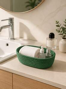 1pc/3pcs Large Capacity Oval Hand-Woven Storage Basket, Bohemian Style Woven Rope Storage Bucket, Suitable For Kitchen, Bathroom, Bedroom, Living Room, Dorm, Desk, Vanity, Multi-Functional Decorative Home Storage Basket, Can Store Snacks, Toiletries, Cosmetics, Toys And Miscellaneous Items - Green - View 6