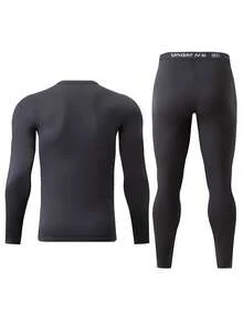 2pcs Men's Thermal Underwear Set, Crew Neck Top + Pants, Winter Base Layer Innerwear - Grey - View 3