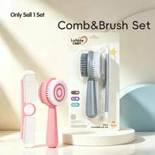 New Design 2pcs Baby Brush And Comb Set, Soft Bristle & Silicone Dual-Sided Brush With Wide & Fine Tooth Comb - Multicolor - View 1