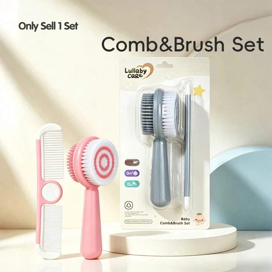 New Design 2pcs Baby Brush And Comb Set, Soft Bristle & Silicone Dual-Sided Brush With Wide & Fine Tooth Comb - Multicolor - View 1